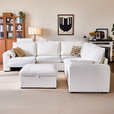 6 Seater Chenille Oversized Modular Sectional Sofa With Power Recliner Plush Cloud Couch With Headrest Convertible Deep L-shaped With Corner And Storage Ottoman