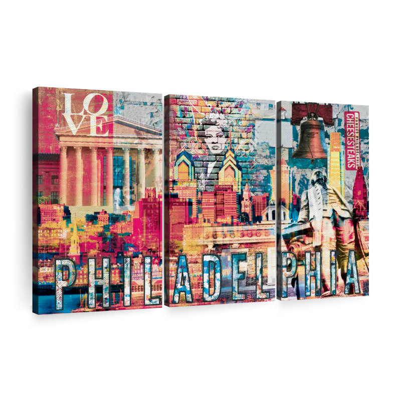 Philadelphia City Repères grunge 3 pièces, H 33 po x l 20 po x P 1,25 po