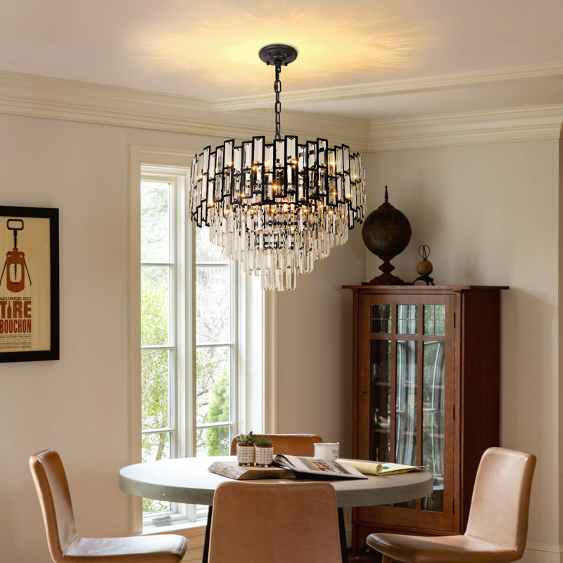 Lustre à niveaux variable 15 lumières Gonnie, Noir, H 14,5 po x l 21,6 po x P 21,6 po