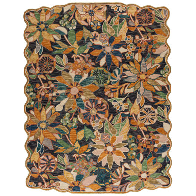 Botts 356 Hand Tufted Wool/Cotton Floral Rug in Black/Green