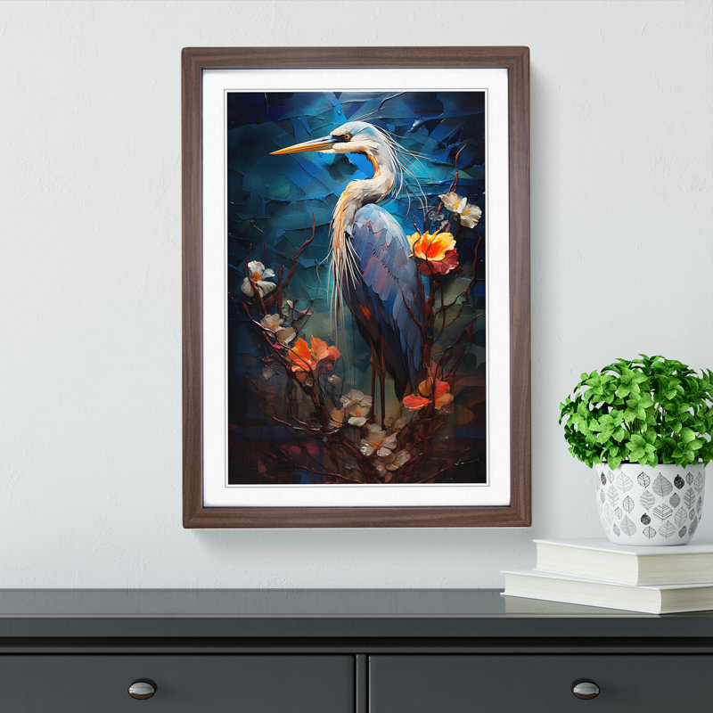 Heron Orphism - Single Picture Frame Print on Wood