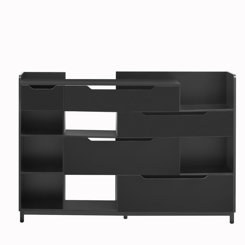 Black Modern Fabric and Metal Shoe Storage Cabinet with Drawers