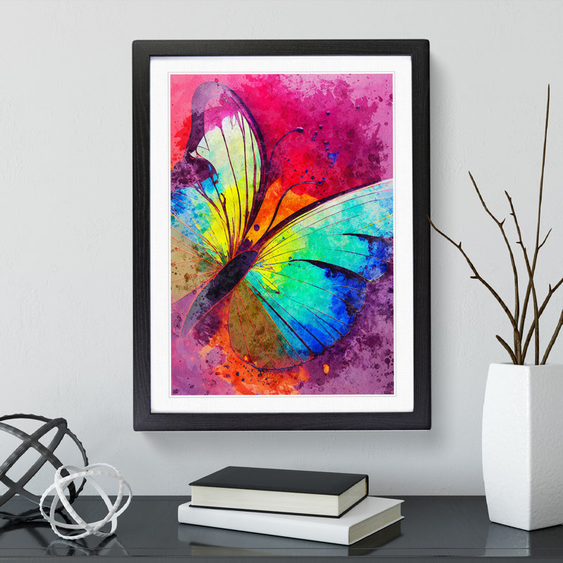 XV1022-4067X Splashed Butterfly No.4 Abstract - Single Picture Frame Print, 64cm H x 46cm W, Black