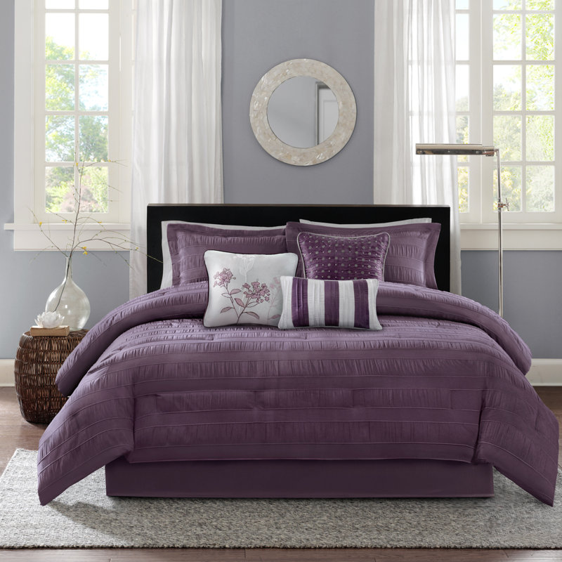 California King Gray Polyester 7-Piece Comforter Set