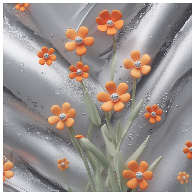 Fleurs orange sur couvre-lit matelassé argent toutes tailles, Double