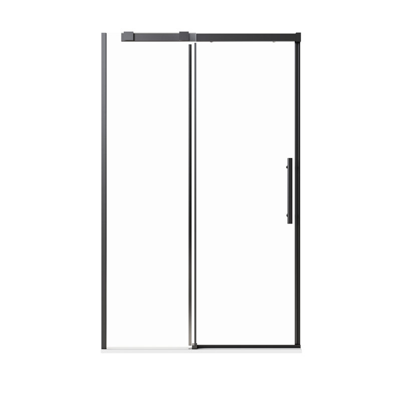 Porte de douche coulissante simple sans cadre, noir mat, de 117 à 122 cm (46 à 48 pouces), en verre trempé de 8 mm (5/16 po) d'épaisseur.