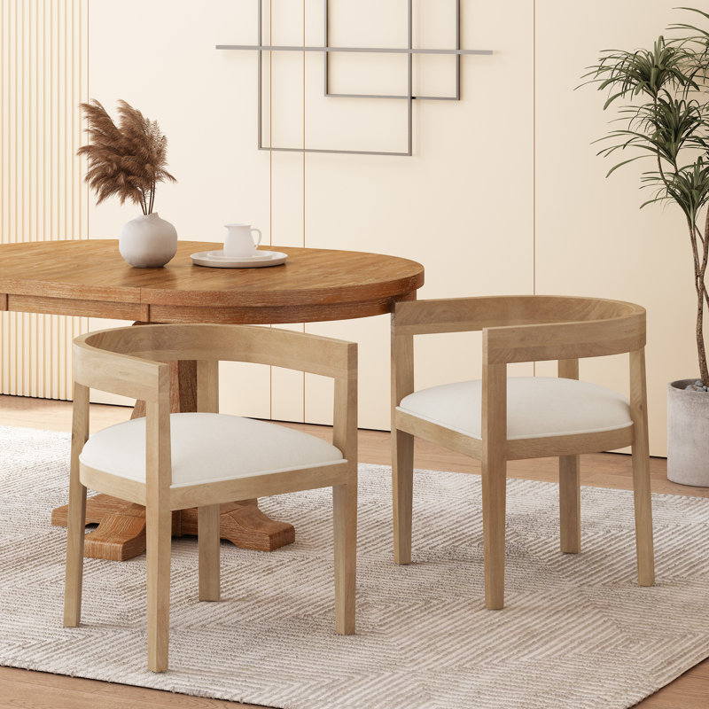 Daney Peony Fabric and Rubberwood Dining Chairs, Beige Polyester Blend, Light Ash