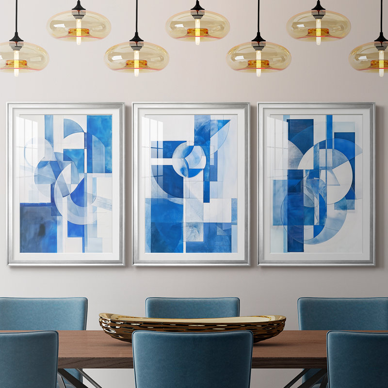 ABSTRACT Series Cxxi - Impression sur mesure encadrée de qualité supérieure - 3 pièces, Argent argent, H 39 po x l 81 po