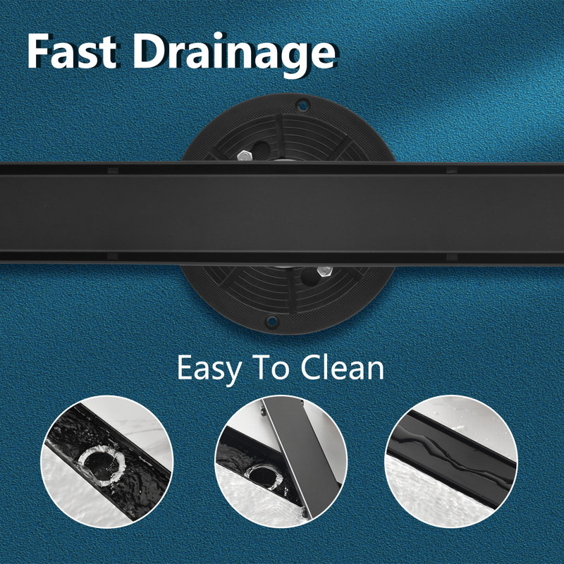 Linear Grid Stainless Steel Tile-In Shower Drain, Matte Black