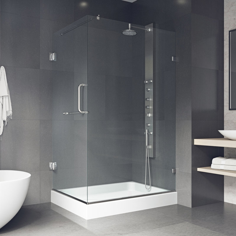 Pacifica 36" W x 48" D x 79" H Hinged Frameless Shower Enclosure with 3/8  Clear Glass&Base, Brushed Nickel, Right