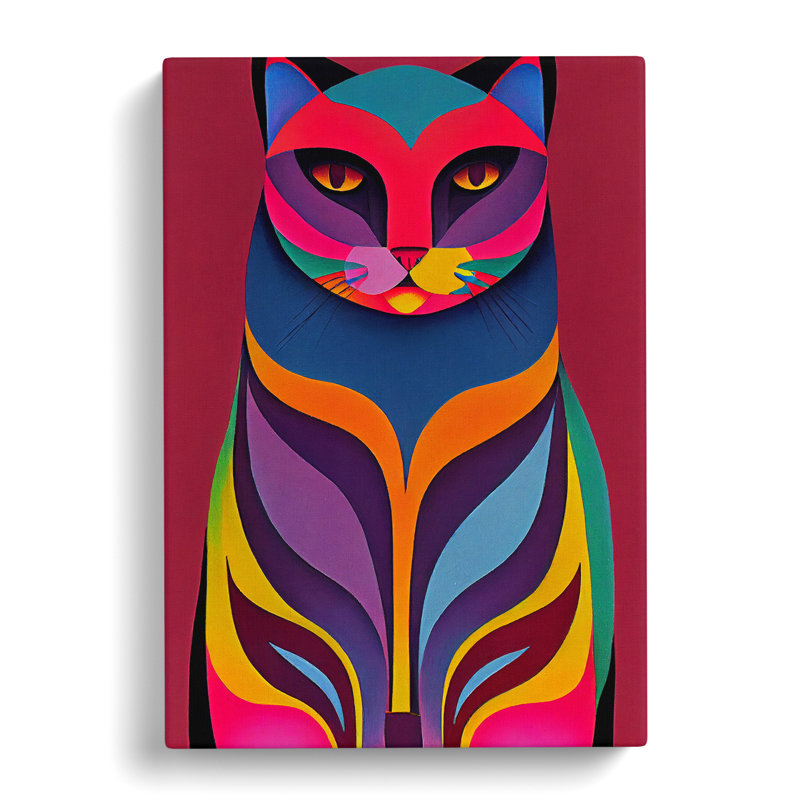 Vibrant Cat Abstract - Wall Art, Wrapped Canvas, 76cm H x 50cm W x 3cm D, No Matte