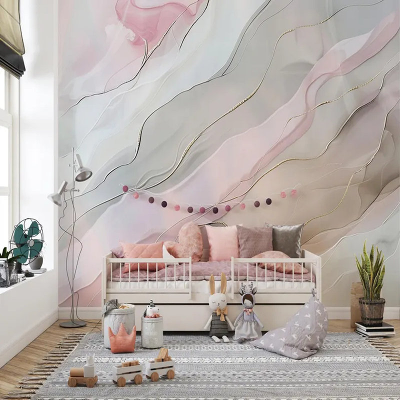 Murale abstraite Soft Blush Flow, L 108 po x l 96 po