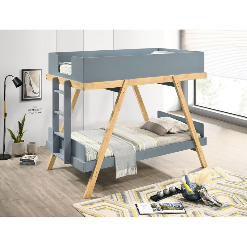 Lit simple superposé simple en bleu, avec mélange moderne, finition bleu van, attrait visuel amélioré et sécurité pour les supports de chambre à coucher,