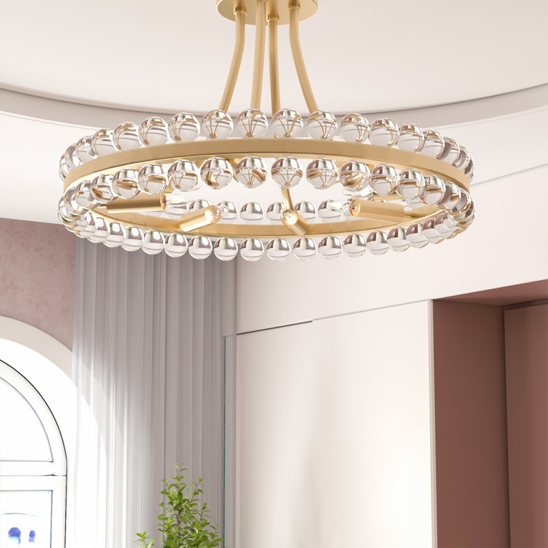 Jackeline  8 - Lights 24'' Antique Brass Modern Chandelier Style Circle Semi Flush Mount Lighting Fixture For Living Room