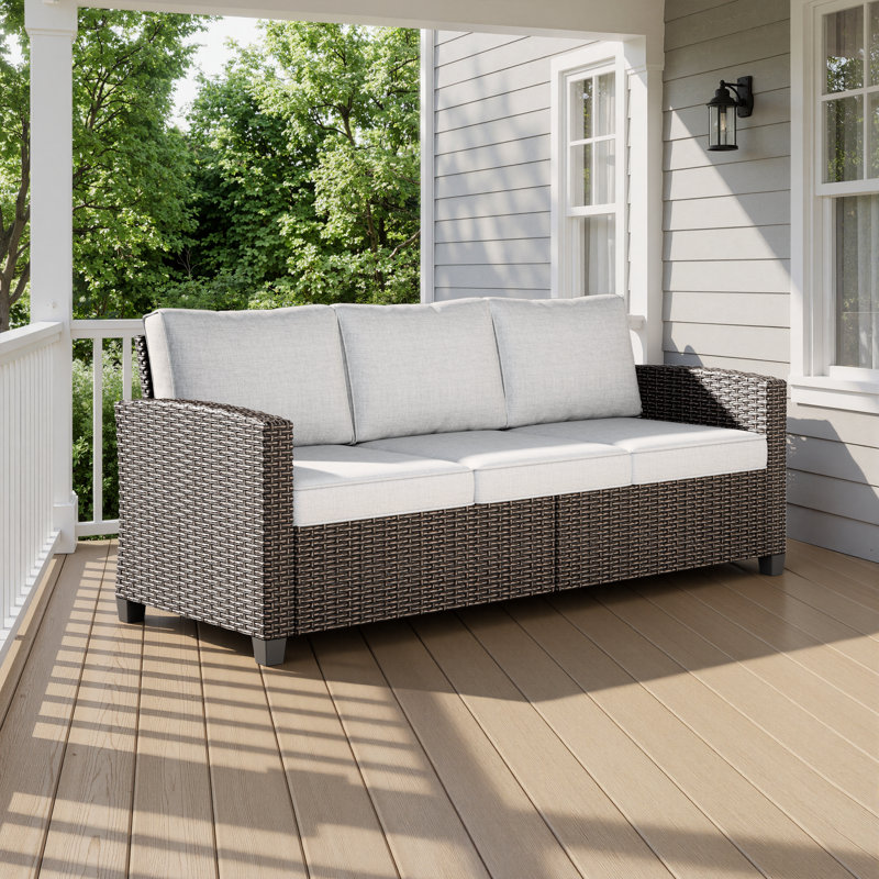 Outdoor Loveseat Chair For 3-Person, Wicker Sectional Patio Sofa With Comfy Cushions For Yard, Garden, Pool, Light Gray