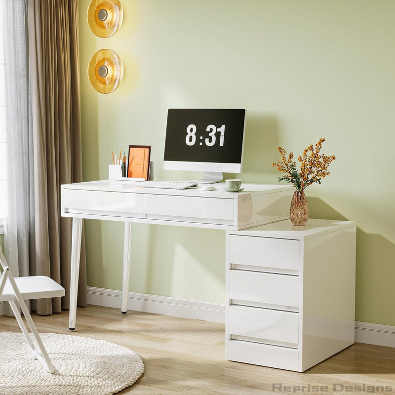 Bureau 39,37 "blanc brillant moderne avec 5 tiroirs 39,37"