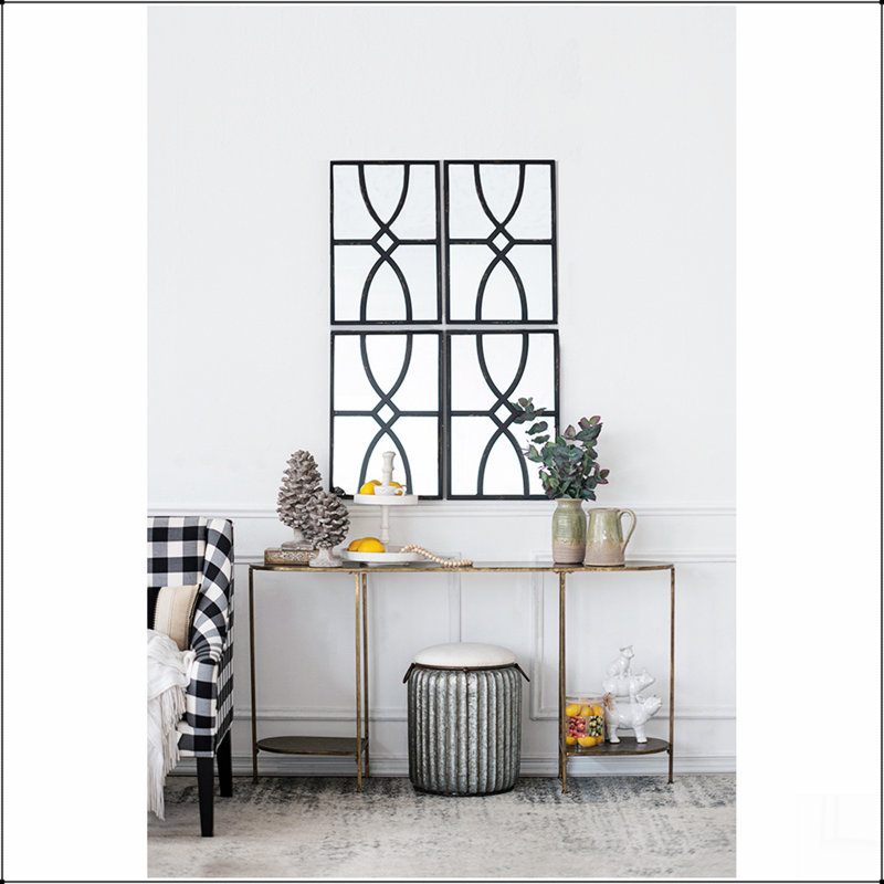 Miroir mural rectangulaire en bois avec cadre noir antique pour le salon, Noir