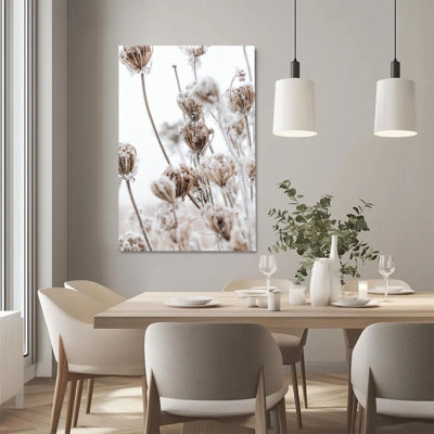 1Pc Framed Canvas Poster Print Winter withered flowers, covered in frost and snow, natural realistic style Wall Art Decor, Perfect for Room Decor Living Room Bedroom Office Kitchen Bathroom Home Decor, Ideal Home Wall Decoration Gift