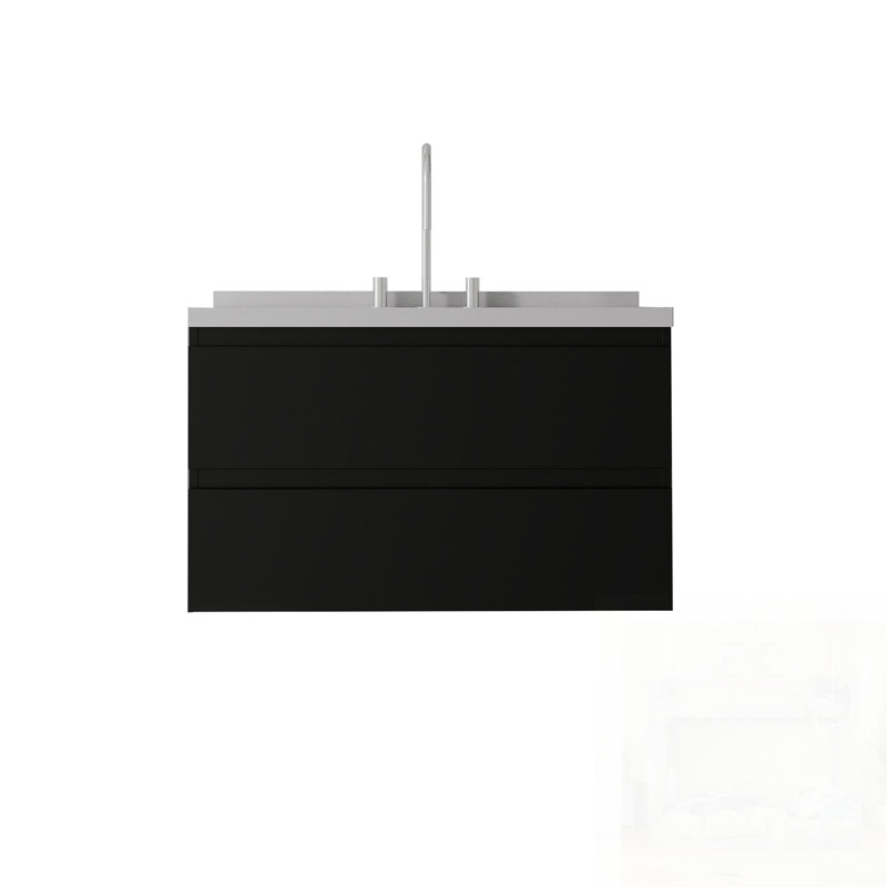 Meuble-lavabo flottant avec lavabo, tiroir à fermeture en douceur, comptoir et dosseret en marbre de granite blanc de 2 po