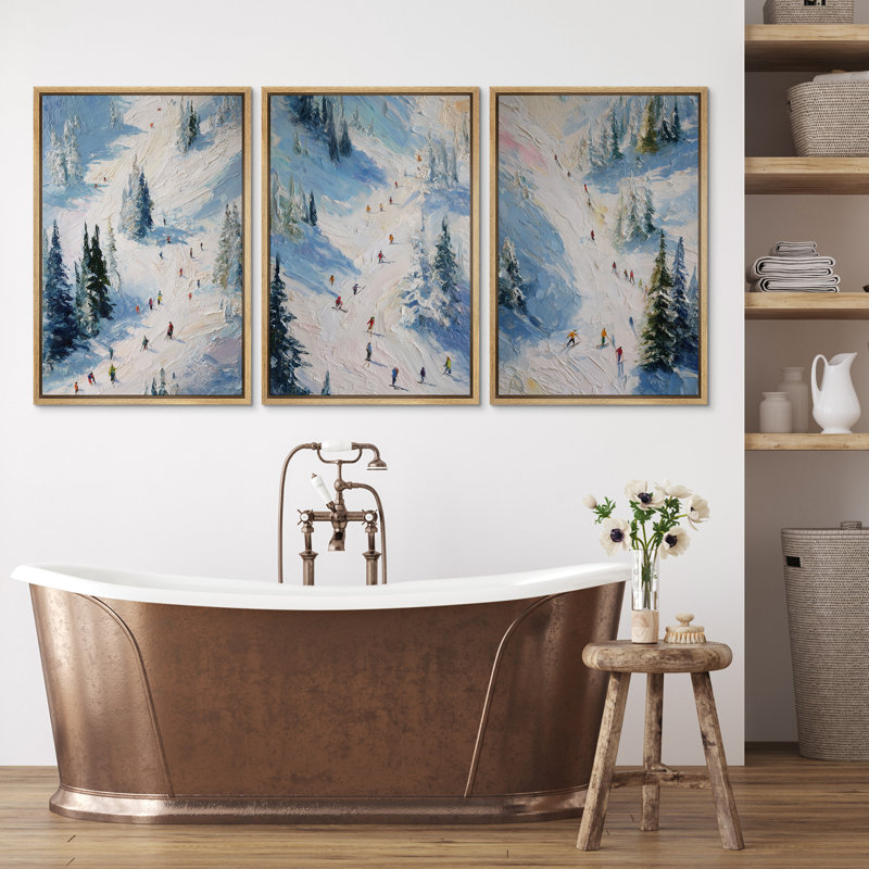 «Ski Slope Winter Scene Active Room Wall Decor Mountain Landscape», reproduction d'art sur toile encadrée, art mural de la chambre principale, 3 pièces