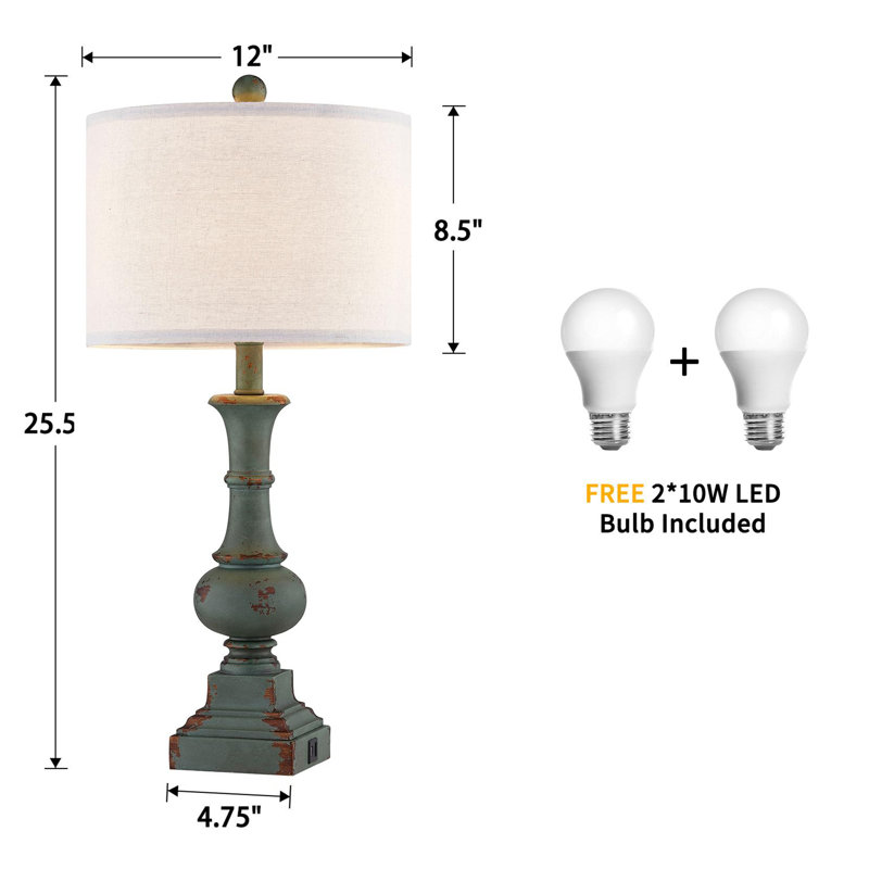 Garytt 25.5" Farmhouse Bedside Table Lamp Set with USB Ports, Bulbs