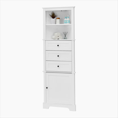 Triangle Tall Cabinet with 3 Drawers and Adjustable Shelves for Bathroom, Kitchen or Living Room, MDF Board