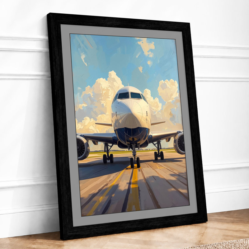 Aircraft on the Runway Modern - Framed Print, A2 - 59.4 x 42.0 cm, Black