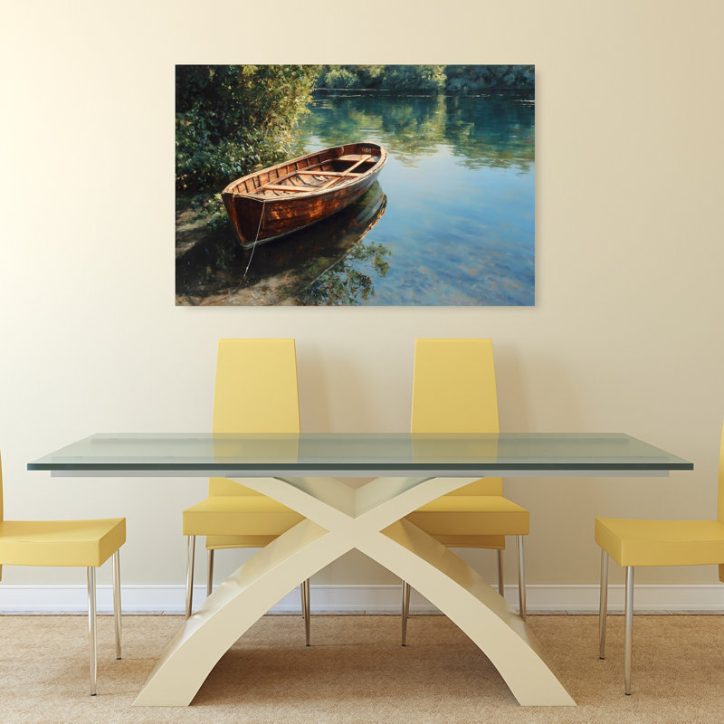 Bateau dans un ruisseau, reproduction d'art murale contemporaine, H 32 po x l 48 po