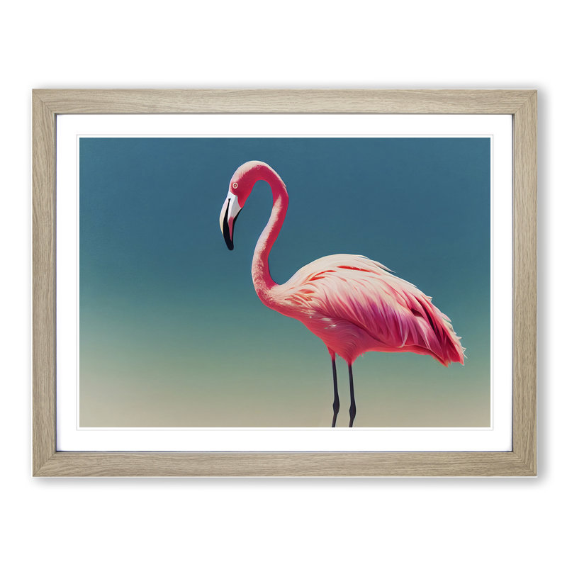 Soulful Flamingo - Framed Print, 25cm H x 34cm W x 2cm D, Oak