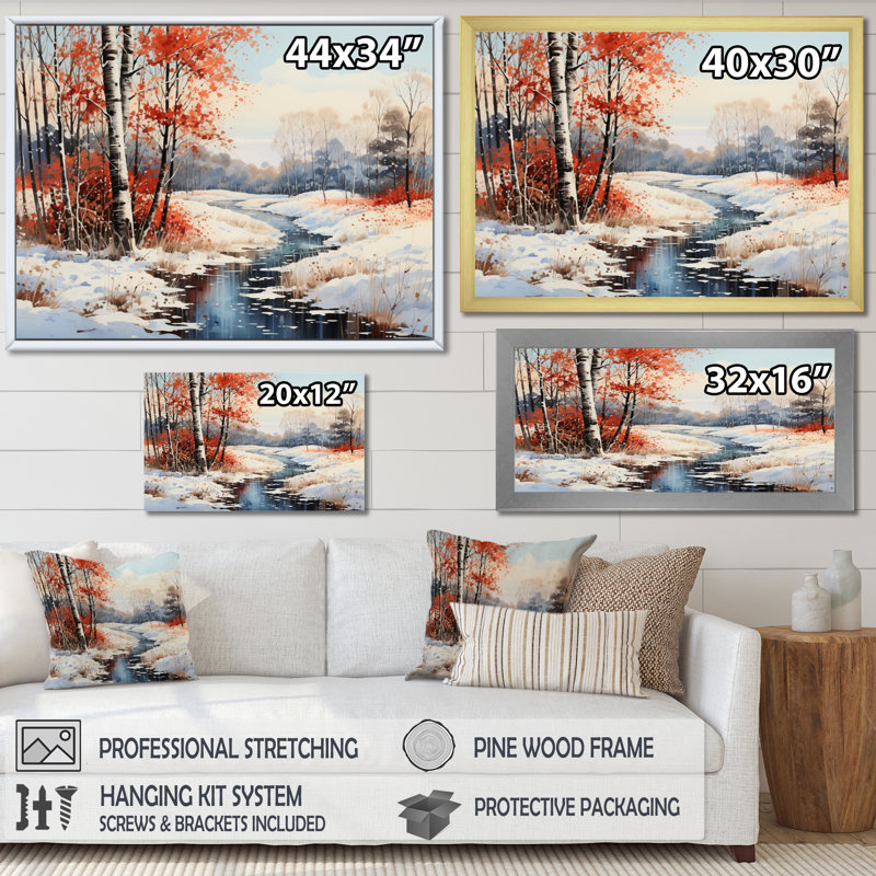 Winter Landscape Frozen River I, reproduction d'art sur toile, H 30 po x l 40 po x P 1,5 po, Toile tendue