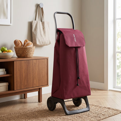 Chariot pliant léger en aluminium, chariot à roulettes à 2 roues avec sac de grande capacité, chariot utilitaire bourgogne pour le marché et la lessive