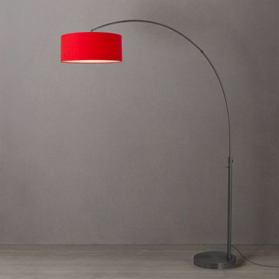 Lampe à arc 92 po Float - nickel noir, base en acier nickel noir, demi-dôme en lin rouge cramoisi, à intensité variable, ampoule incluse