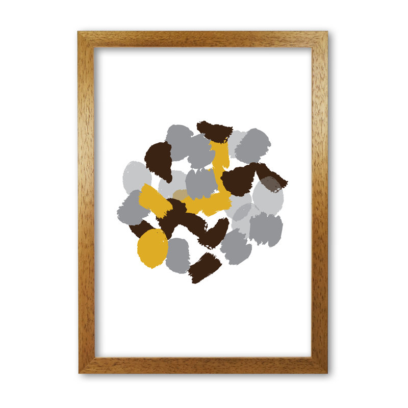 Mustard Abstract Paint Splodge - Print, 60 cm H x 42 cm W x 5 cm D, Honey Oak Frame