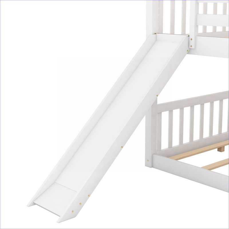 Space-Saving Full Over Full Convertible Bunk Bed with Reversible Slide and Ladder, Solid Pine Construction in Classic White