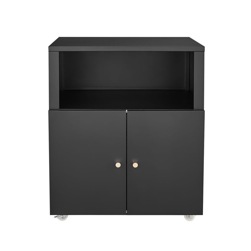Office Printer Stand With Wheels, Printer Tables With File Door, Mobile Lateral Filing Cabinet, Black