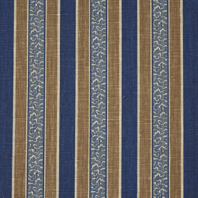 Auguste Stripe Fabric, Marine/Cognac