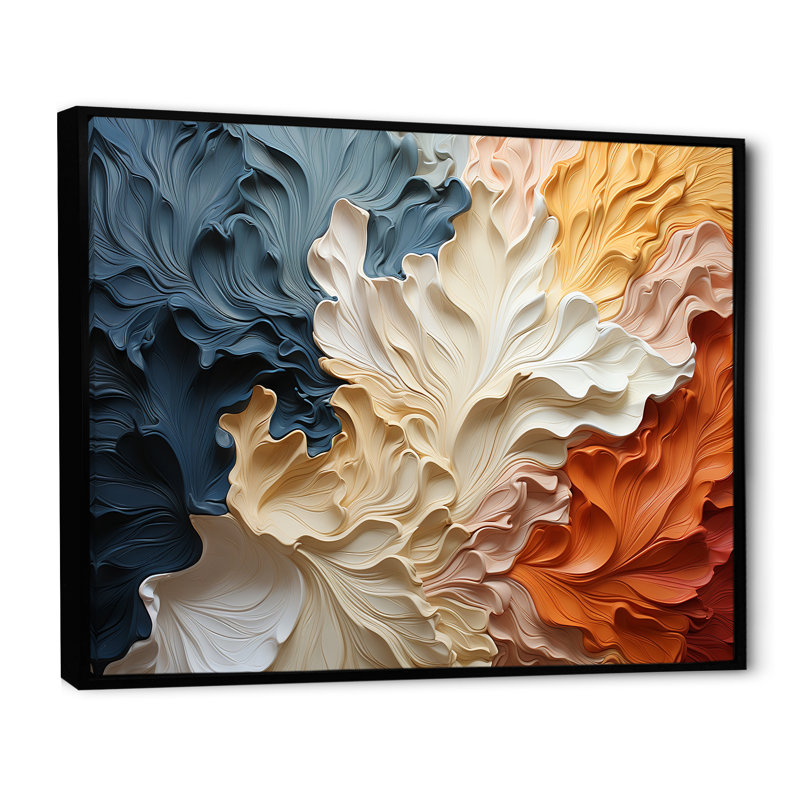 "Custards Collage" beige et orange III - Décoration murale abstraite, Cadre flottant noir, 16" H x 32" W