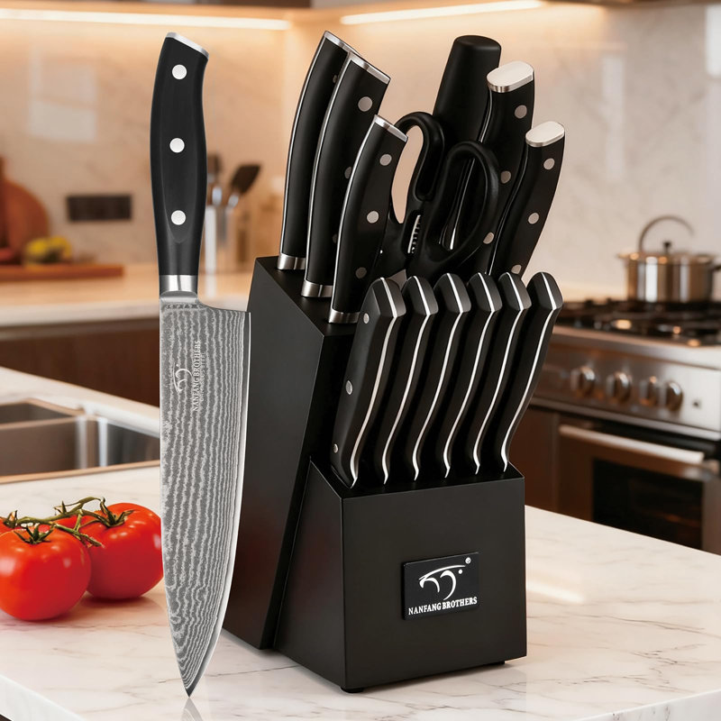 Nanfang Brothers Damascus Steel Knife Block Set