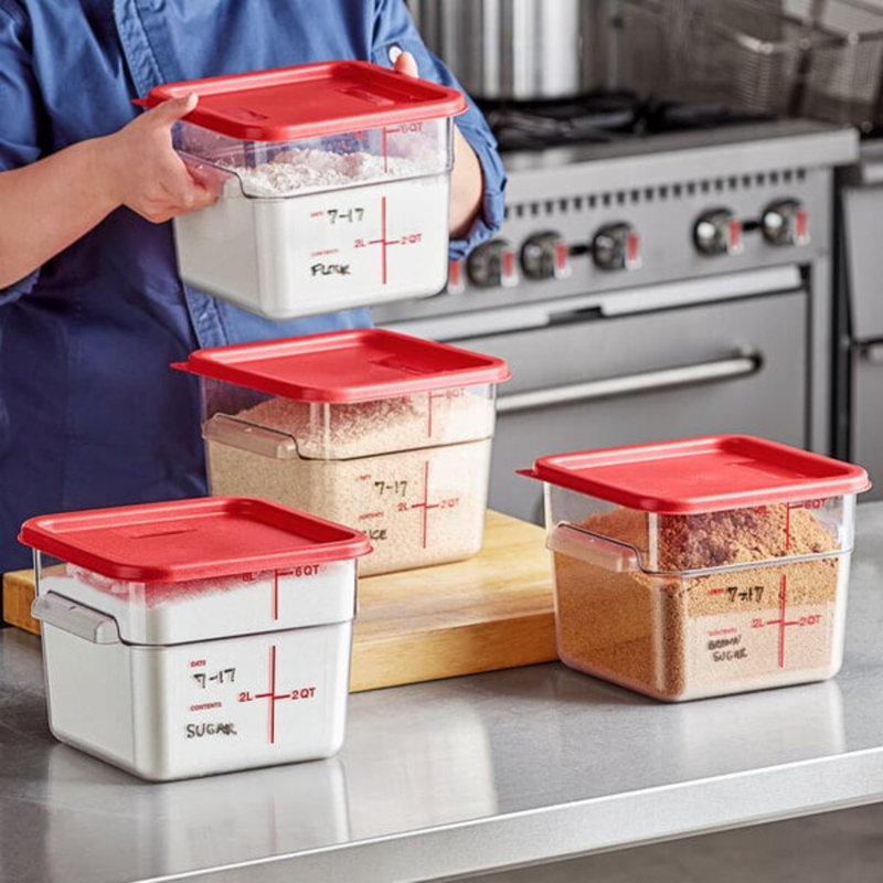 Vigor 6 pte Contenant alimentaire transparent en polycarbonate et couvercle rouge - paquet de 6