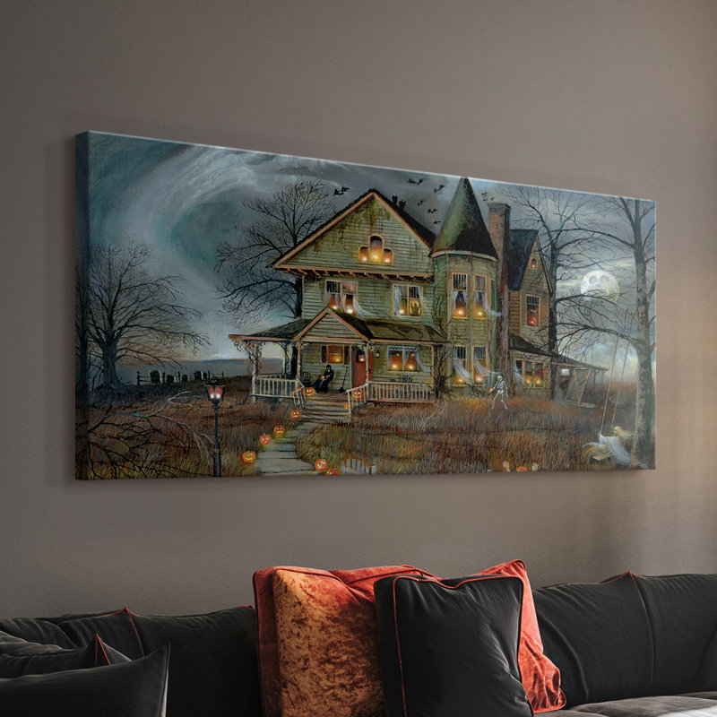Haunted House - Toile tendue avec châssis - Prêt à accrocher, H 24 po x l 48 po