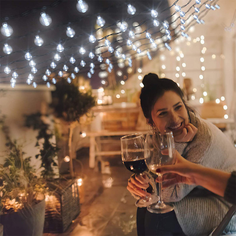 Cottone 256'' Outdoor Solar Powered Lights Decorations 30-Bulb Globe Integrated LED String Lights, White