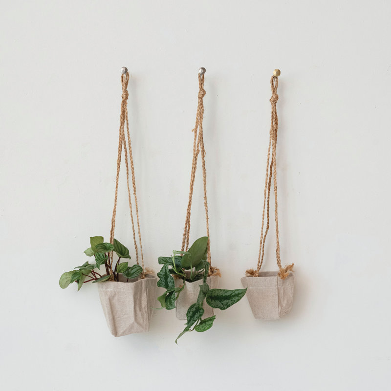 Round Jute and Cotton Hanging Planters