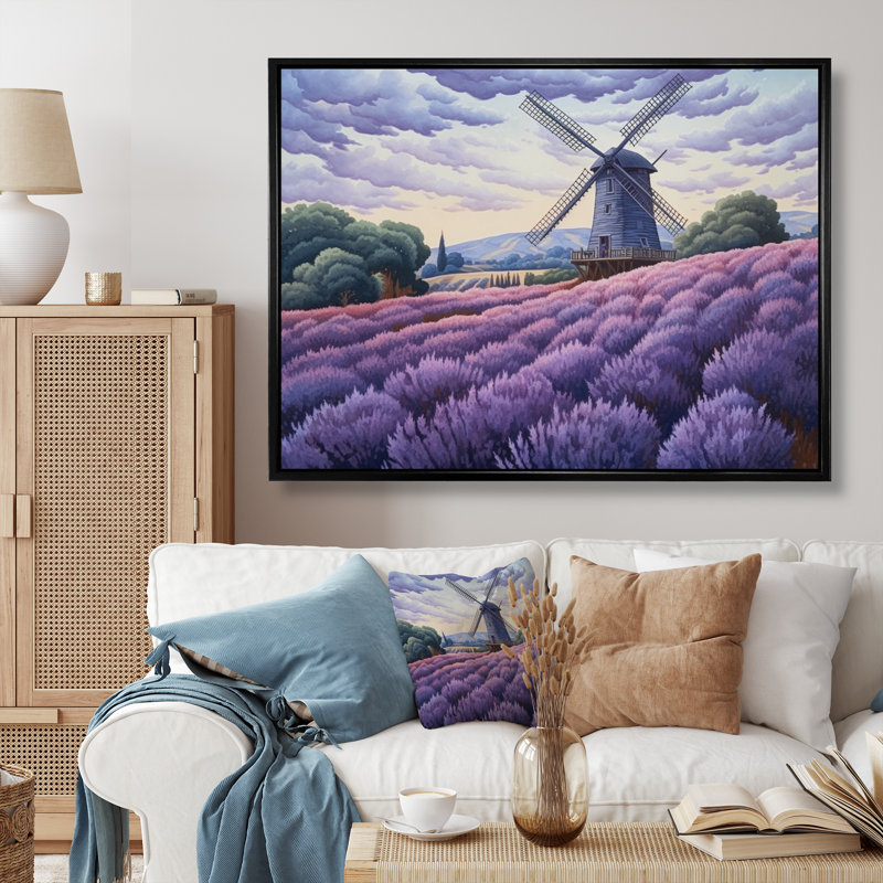 Lavender Mills I, reproduction d'art sur toile, H 12 po x l 20 po x P 1 po, Cadre flottant noir