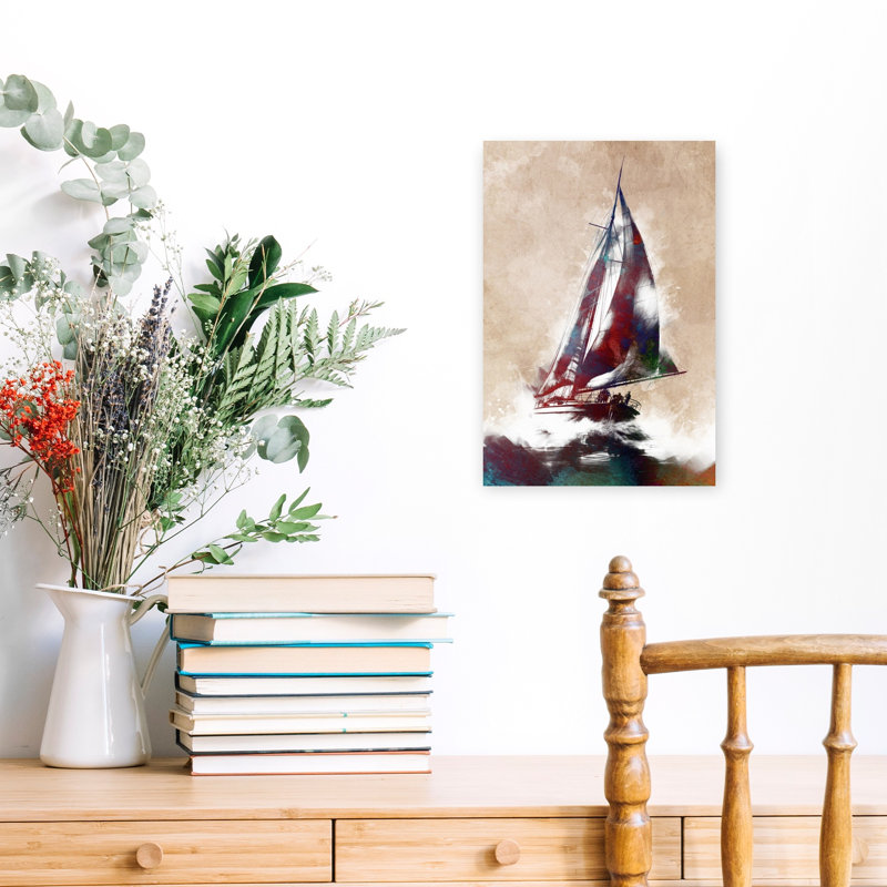 Voile, mer agitée, art mural, H 18 po x l 12 po