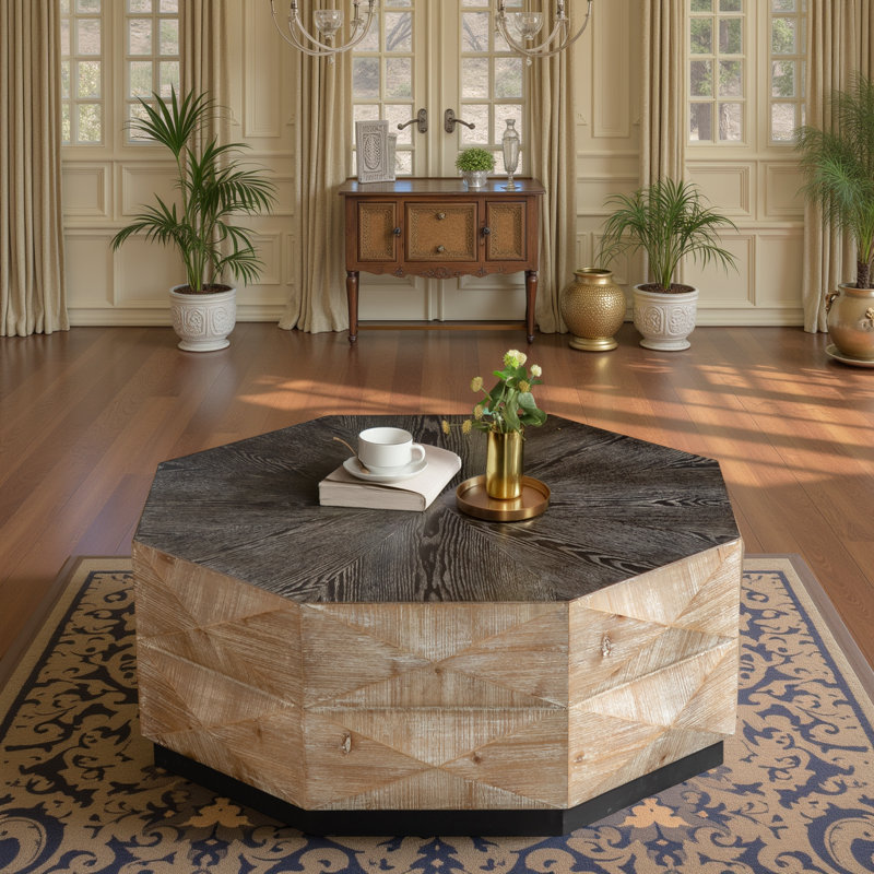 Table basse 38 po Octagon - Centre de table rustique en bois avec motif en relief