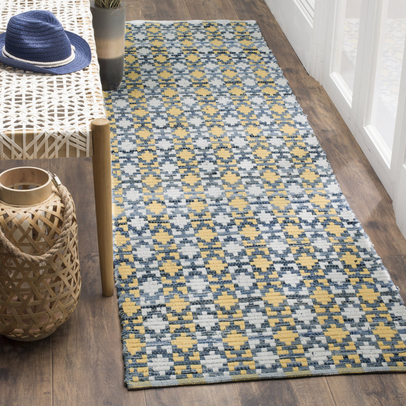 Tapis en coton tissé à la main Aitken, Tapis de couloir 2 pi 3 po x 8 pi