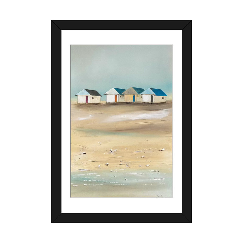 « beach cabanes iv », impression sur toile, H 24 po x l 16 po x P 1 po, Papier d'art encadré noir, Blanc