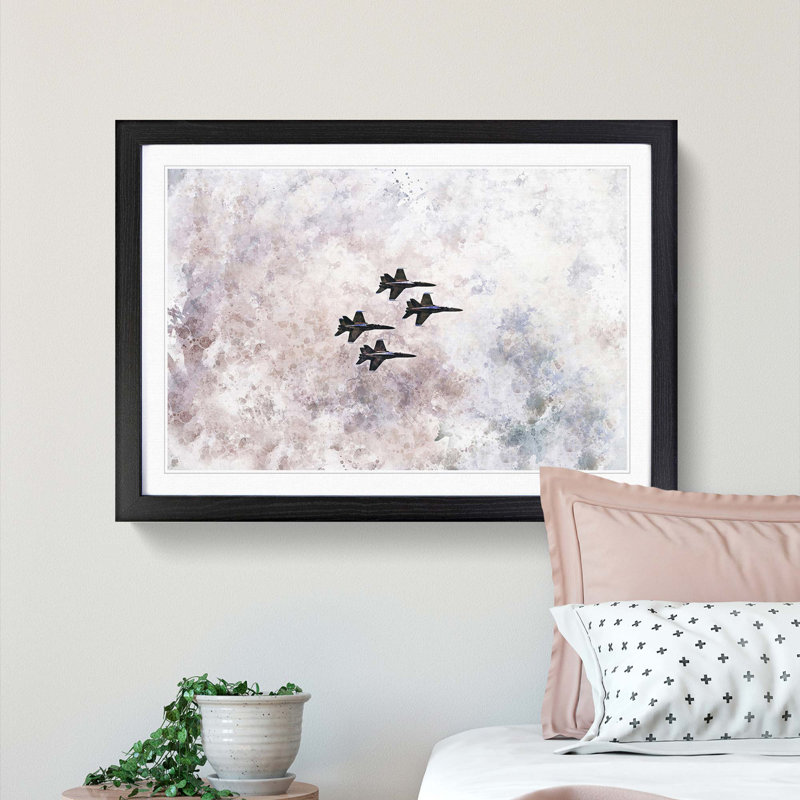 Colourful Jets in Flight in Abstract - Picture Frame Graphic Art Print, 27cm H x 36cm W x 2cm D, Black Framed