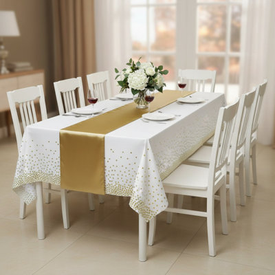 Disposable Plastic Tablecloths And Satin Table Runner Set Polka Dot Tablecloth Satin Table Runner For Wedding Birthday Anniversary Christmas New Year Party Decorations, 54X108 Inch, B