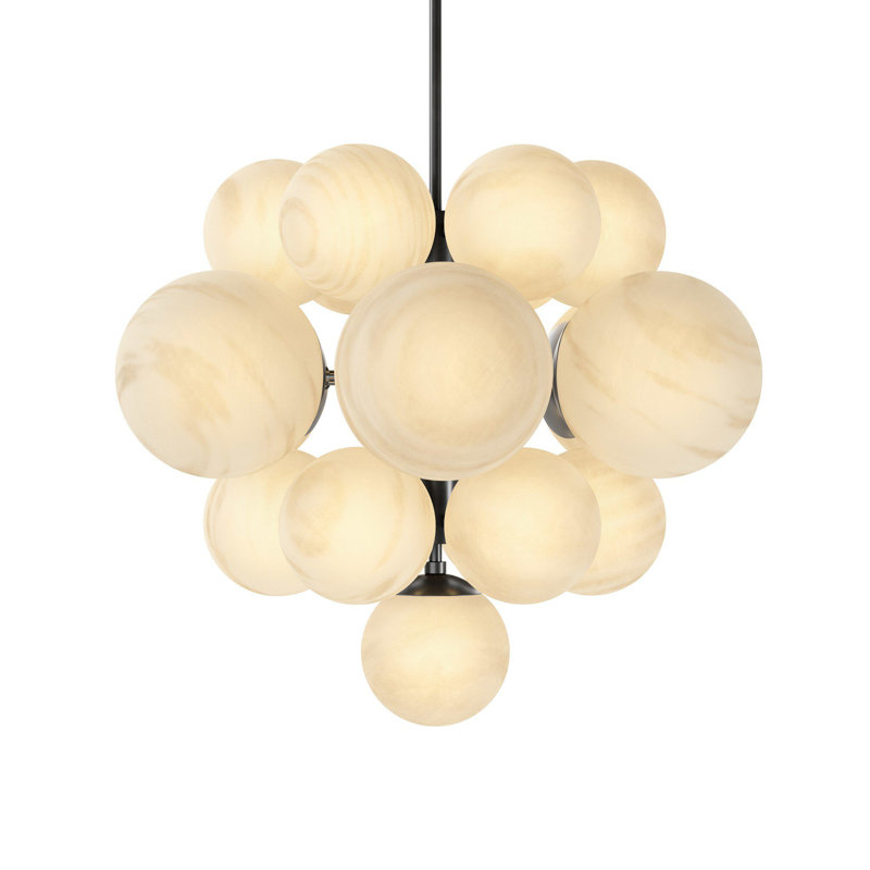 Nova 19 - Light Chandelier, Black Gunmetal, Marbled Matte Glass
